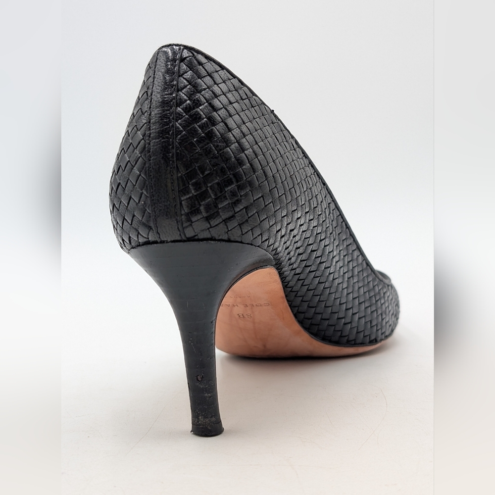 Cole Haan Grand.OS Women's Size 8B Woven Genuine Black Leather Heels Closed Toe - Picture 7 of 17